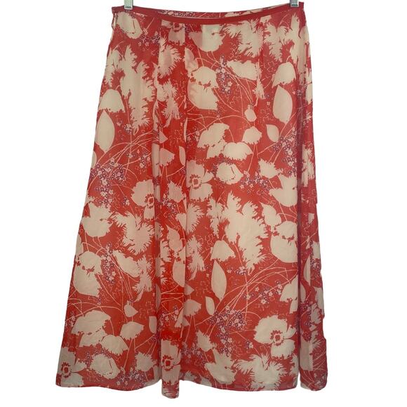 Armand Ventilo Floral Silk Midi Skirt orange red women's size 42 - Picture 2 of 12